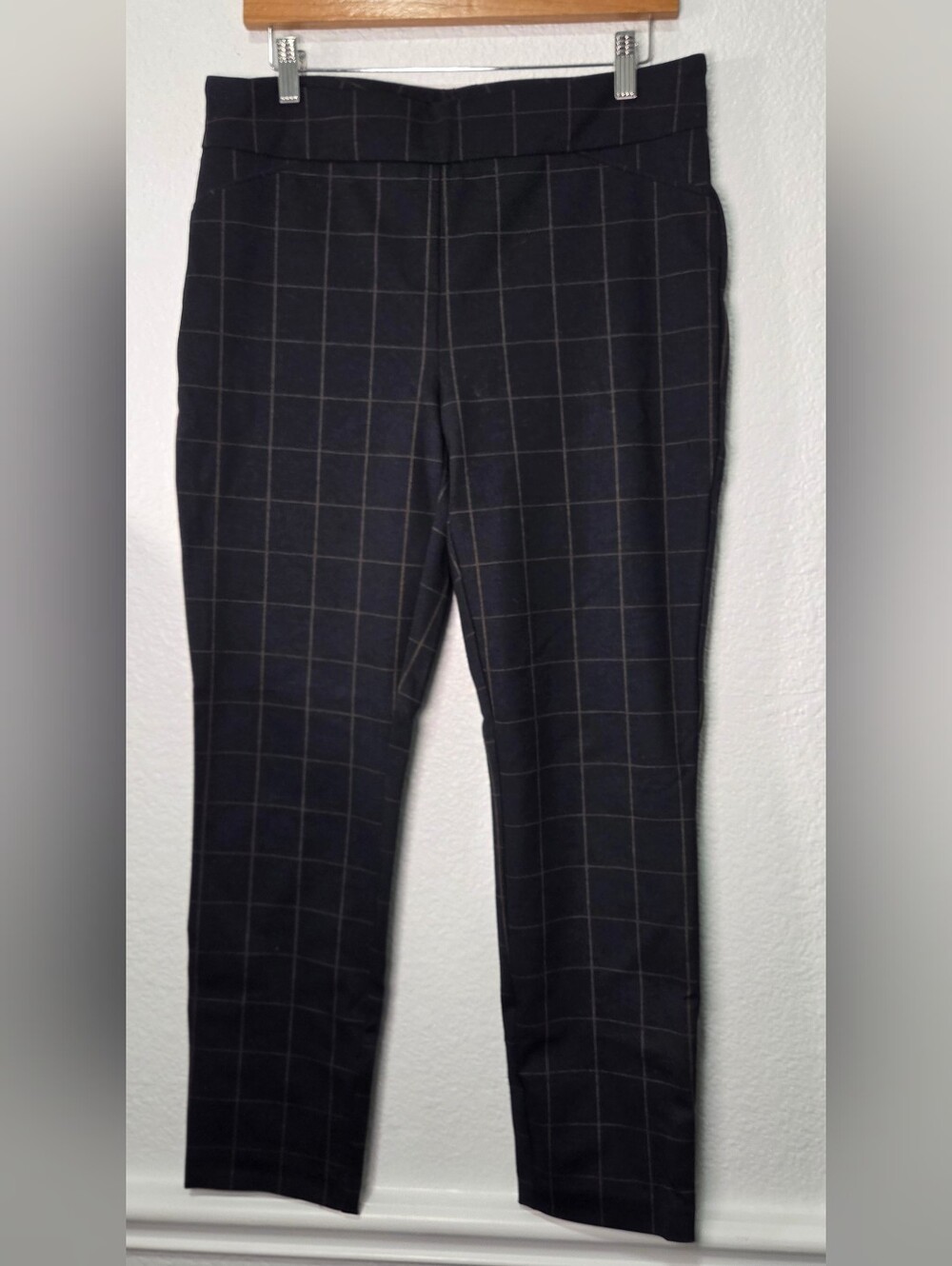Massimo Fabbro Stretch Flat Front Plaid Career Ankle Pants Navy Size 10